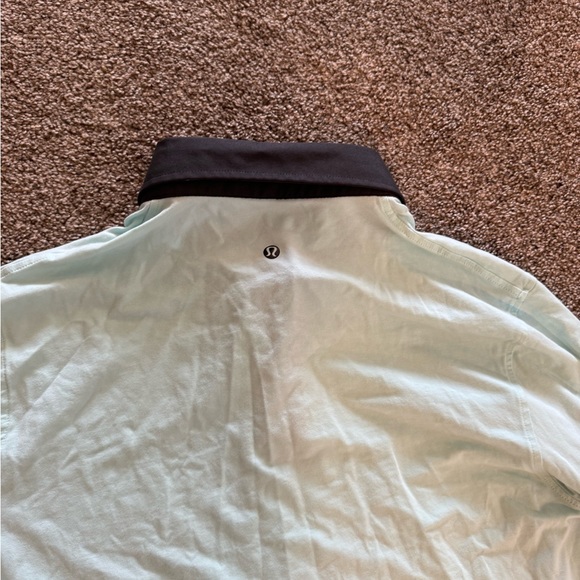 Lululemon Mens Polo Short Sleeve Shirt Teal Charcoal Collar No Size Approx M - Picture 4 of 5